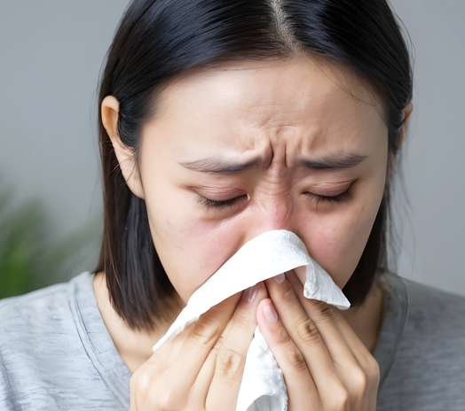 woman sneezing. allergic rhinitis treatment