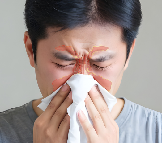 man sneezing. Sinusitis treatment